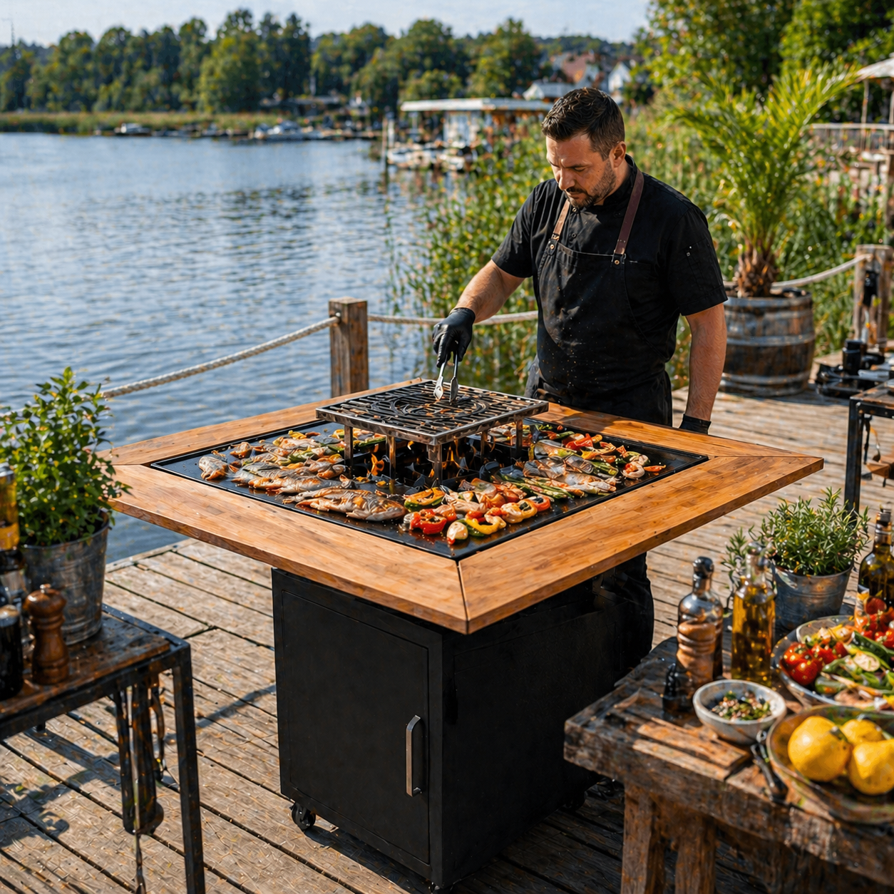 Gratar cu plita 10mm - fire pit - statie de gatit outdoor 4 in 1, fabricat în România