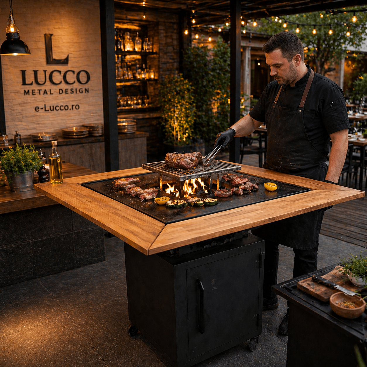 Gratar cu plita 10mm - fire pit - statie de gatit outdoor 4 in 1, fabricat în România